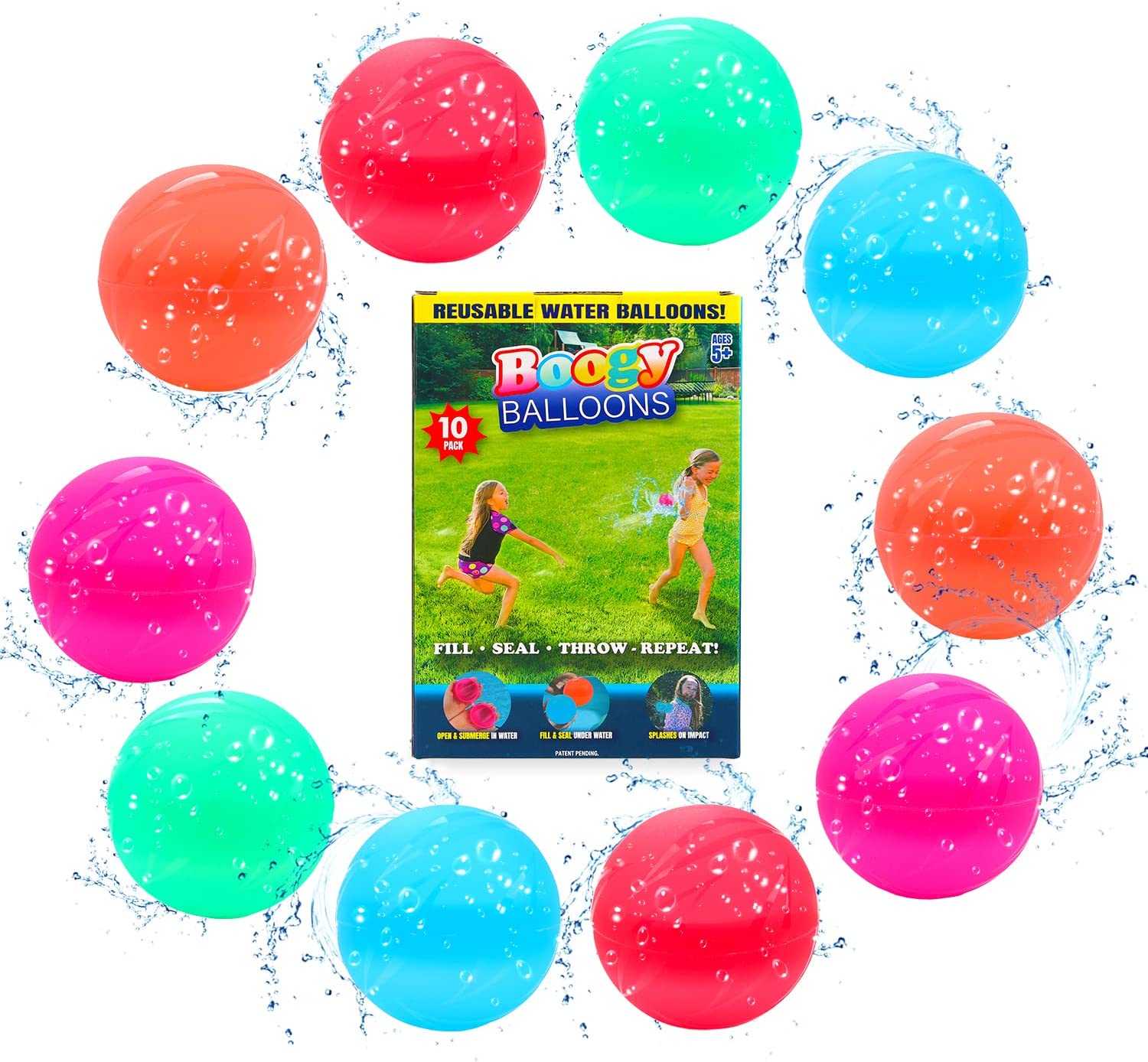 Boogy Balloons Colorful Reusable Water Balloons, Self Sealing Water Bo