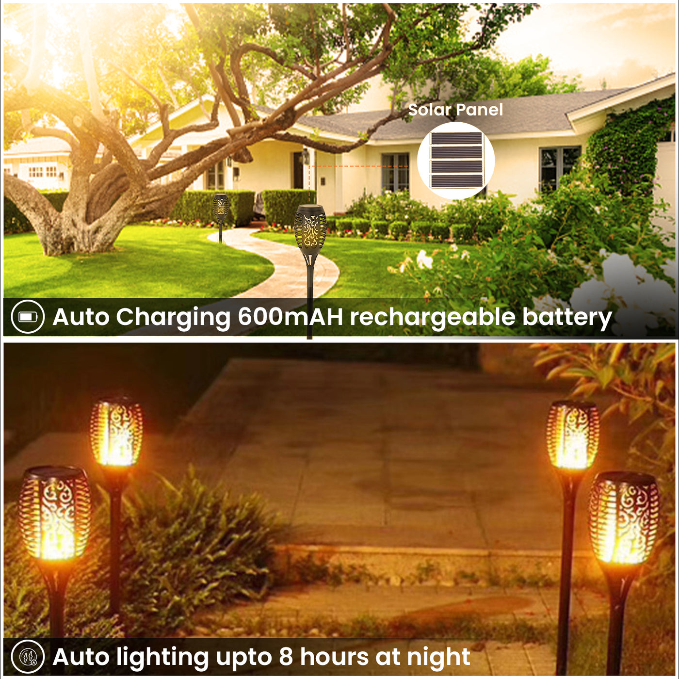 Flashing Tiki Lights 20'' Height, Outdoor Solar Powered