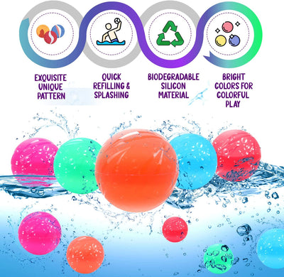 Boogy Balloons Colorful Reusable Water Balloons, Self Sealing Water Bombs, Easy to Fill, Latex Free, Silicone