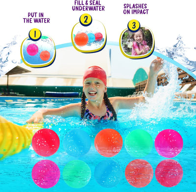 Boogy Balloons Colorful Reusable Water Balloons, Self Sealing Water Bombs, Easy to Fill, Latex Free, Silicone